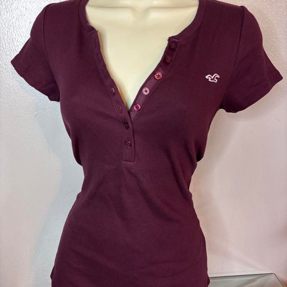 Y2K Hollister Burgundy Ribbed Henley Top Bella Swan Twilight - Size Small